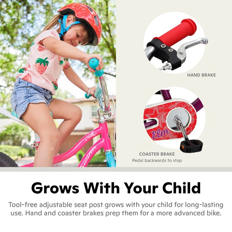 SCHWINN دراجة شوان إلم وكوين أو دراجة توازن، دراجة 12-18 بوصة للأطفال من عمر 2-13 سنة، أسود، أزرق، أحمر، تركوازي، وردي أو بنفسجي، تصميم سمارت ستارت المريح، مقعد قابل للتعديل ينمو مع الطفل، دراجة تدريب - Image 4